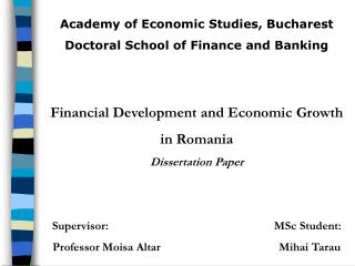 Academy of Economic Studies, Bucharest Doctoral School of Finance and Banking