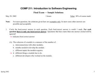COMP 211: Introduction to Software Engineering Final Exam — Sample Solutions
