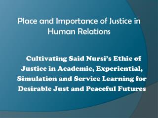 Place and Importance of Justice in Human Relations