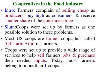 Cooperatives in the Food Industry