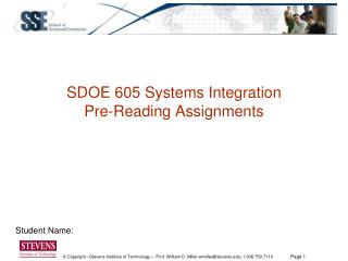 SDOE 605 Systems Integration Pre-Reading Assignments