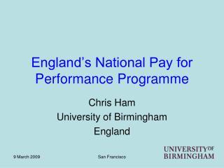 England’s National Pay for Performance Programme