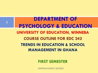 DEPARTMENT OF PSYCHOLOGY &amp; EDUCATION