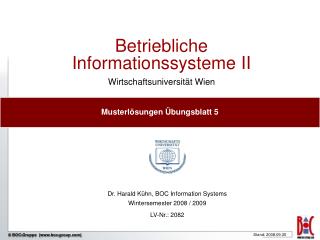 Betriebliche Informationssysteme II Wirtschaftsuniversität Wien
