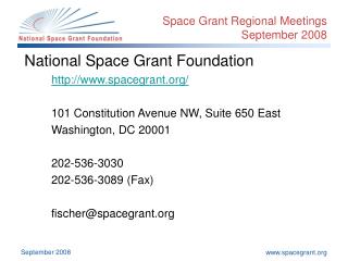 Space Grant Regional Meetings September 2008