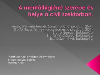 A mentálhigiéné szerepe és helye a civil szektorban.