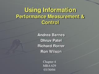 Using Information Performance Measurement &amp; Control