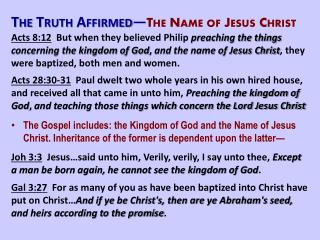 The Truth Affirmed — The Name of Jesus Christ