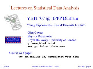 Lectures on Statistical Data Analysis