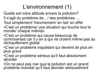 L’environnement (1)