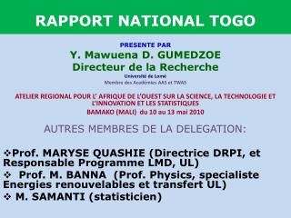 RAPPORT NATIONAL TOGO