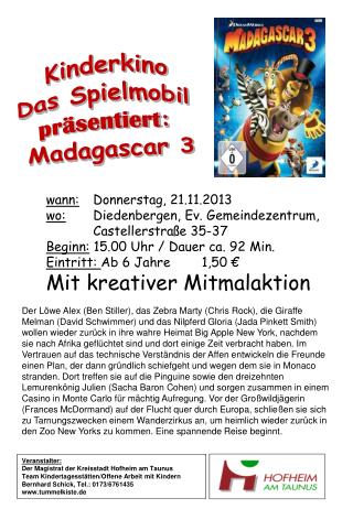 Kinderkino Das Spielmobil präsentiert : Madagascar 3