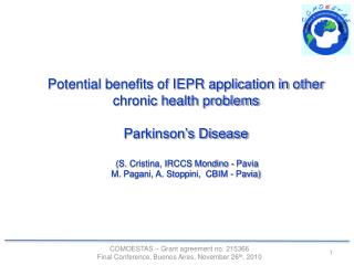 Potential benefits of IEPR application in other chronic health problems Parkinson’s Disease