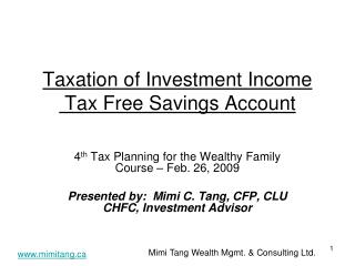 Taxation of Investment Income Tax Free Savings Account