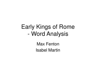 Early Kings of Rome - Word Analysis