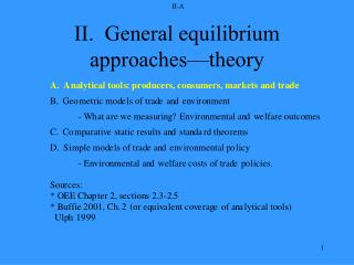 II. General equilibrium approaches—theory