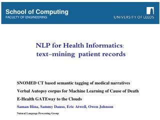 NLP for Health Informatics: text-mining patient records