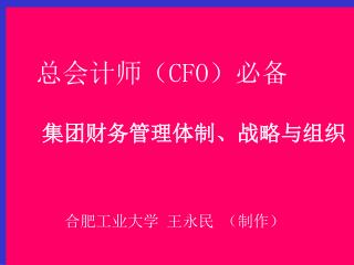 总会计师（ CFO ）必备 集团财务管理体制、战略与组织 合肥工业大学 王永民 （制作）