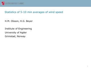 Statistics of 5-10 min averages of wind speed