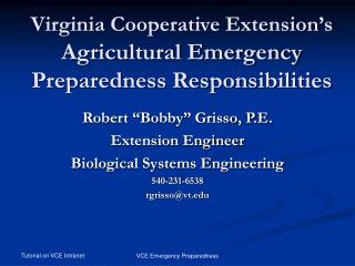 Virginia Cooperative Extension’s Agricultural Emergency Preparedness Responsibilities