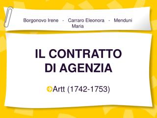 IL CONTRATTO DI AGENZIA