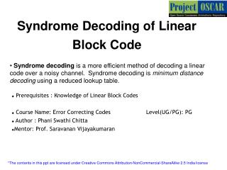 Syndrome Decoding of Linear Block Code