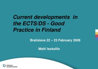 Current developments in the ECTS/DS - Good Practice in Finland