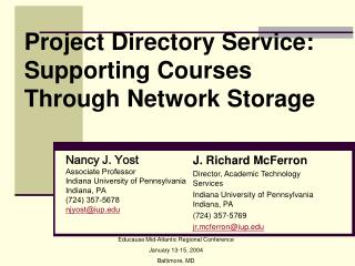 Project Directory Service: Supporting Courses Through Network Storage
