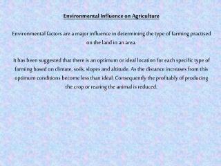Environmental Influence on Agriculture