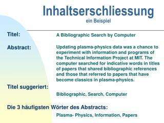 Inhaltserschliessung ein Beispiel