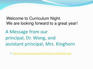 A Message from our principal, Dr. Wong, and assistant principal, Mrs. Kinghorn