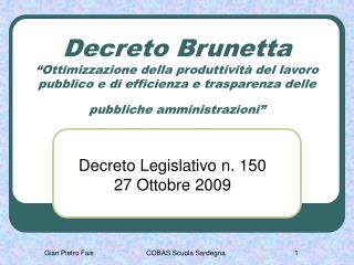 Decreto Legislativo n. 150 27 Ottobre 2009