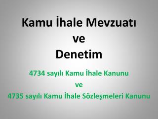 Kamu İhale Mevzuatı ve Denetim