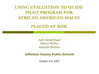 USING EVALUATION TO GUIDE PILOT PROGRAM FOR AFRICAN AMERICAN MALES PLACED AT RISK