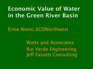 Economic Value of Water in the Green River Basin