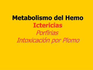 Metabolismo del Hemo Ictericias Porfirias Intoxicación por Plomo