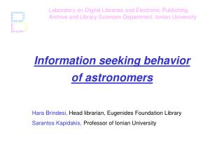 Information seeking behavior of astronomers