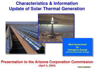 Characteristics & Information Update of Solar Thermal Generation