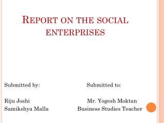 Report on the social enterprises