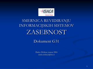 SMERNICA REVIDIRANJU INFORMACIJSKIH SISTEMOV ZASEBNOST