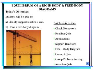 EQUILIBRIUM OF A RIGID BODY &amp; FREE-BODY DIAGRAMS