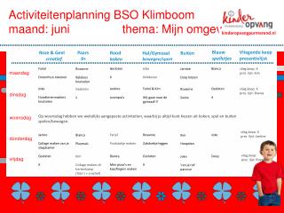 Activiteitenplanning BSO Klimboom maand: juni		thema: Mijn omgeving