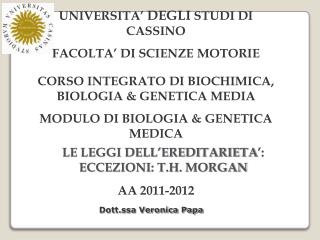 UNIVERSITA’ DEGLI STUDI DI CASSINO FACOLTA’ DI SCIENZE MOTORIE