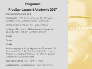 Programm Provikar Lampert Akademie 2007 Improvisation zum Bild