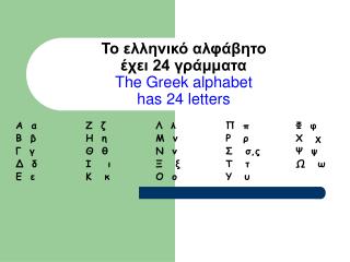 Το ελληνικό αλφάβητο έχει 24 γράμματα The Greek alphabet has 24 letters