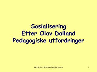 Sosialisering Etter Olav Dalland Pedagogiske utfordringer