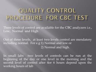Quality control procedure for CBC test