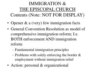 IMMIGRATION &amp; THE EPISCOPAL CHURCH Contents (Note: NOT FOR DISPLAY)