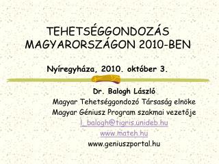 TEHETSÉGGONDOZÁS MAGYARORSZÁGON 2010-BEN Nyíregyháza, 2010. október 3.