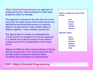 OOP - Object Oriented Programming
